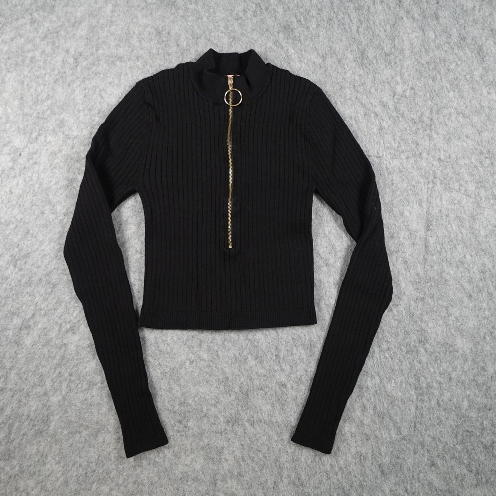 Show Me Your Mumu Sweater Women Extra Small Black Charlie Zip Rib Knit